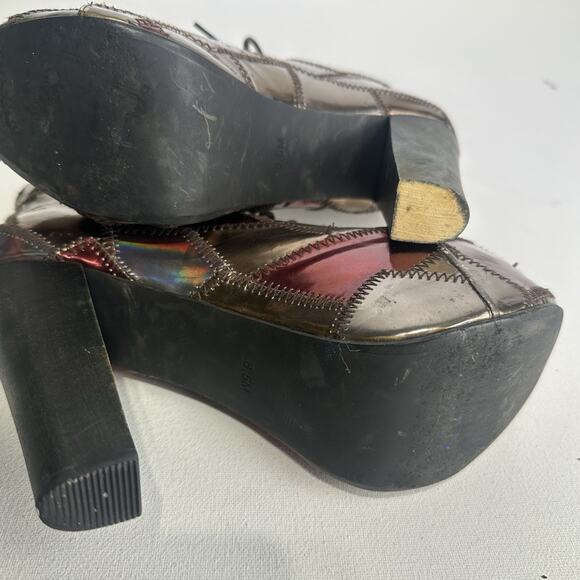 jeffrey campbell patchwork Patch litas platform bootie lace up boots size 6.5 - Picture 3 of 9